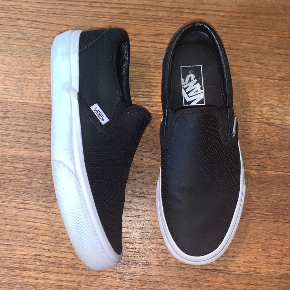 Black leather slip on vans